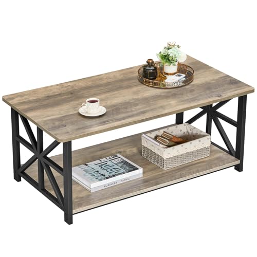 GreenForest Grey Wash Round Corners Coffee Table 39.37 Inch Living Room Accent