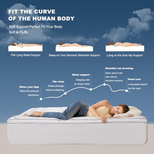 King Mattress Topper - White Thick Pillow Top Bed Cover, Soft Cooling Bedding