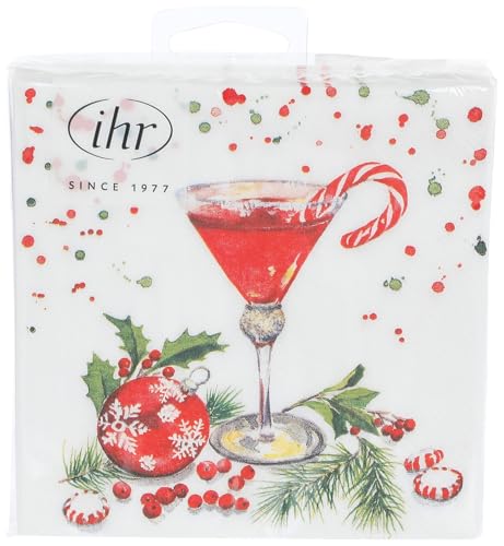 IHR Ideal Home Range Christmas Martini Cocktail Napkins 5x5 Inches, Pack of 20