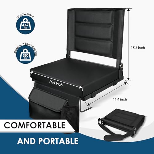Matte Black Stadium Seats with Back Support - 2 Pack Portable Folding Bleacher Chairs