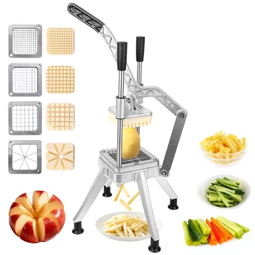Heavy Duty French Fry Cutter for Potatoes & Vegetables with 4 Stainless Steel Blades