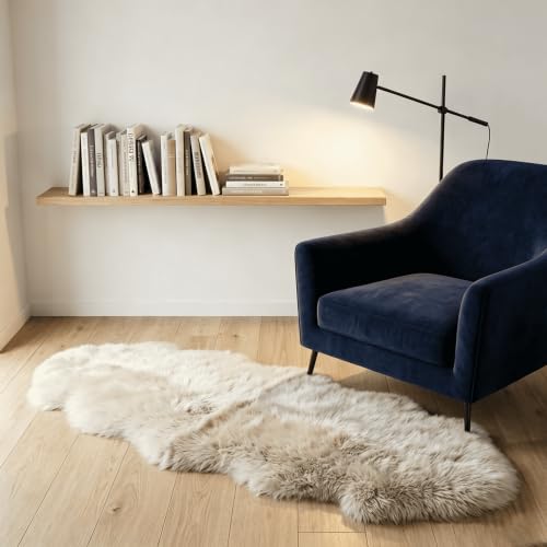AOGELAN Genuine Sheepskin Rug 2' x 6' Cream Brown Double Pelt Patchwork