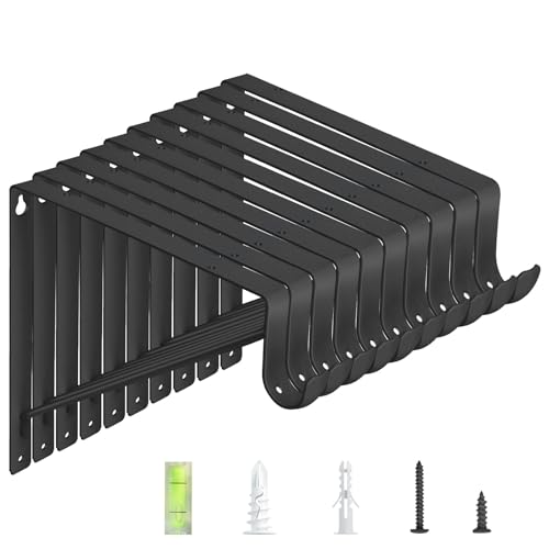 10-Pack Heavy Duty Closet Rod Brackets - Matte Black Steel Wall Mount Support with Anchors & Screws - 10.8x10.8 Inches, 300 Lb Capacity - Variation of THIS listing