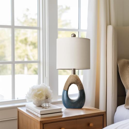 Boho Bedside Table Lamps Set of 2 - Brushed Blue, Small Space Coastal Farmhouse Style
