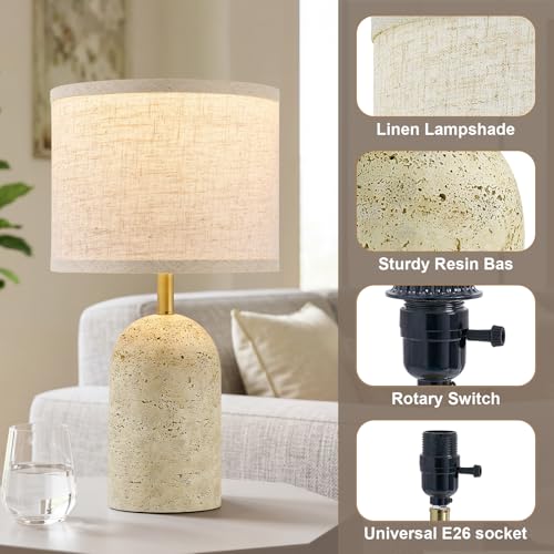GyroVu Beige Resin Table Lamps Set of 2 - 18-Inch Bedside & Living Room Lighting
