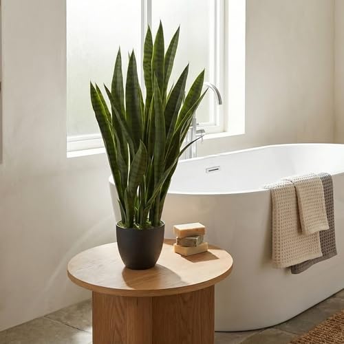 Artificial Snake Plant 35in with Black Planter - Faux Indoor Decor
