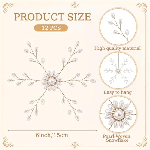12 Pcs White Pearl Snowflake Christmas Ornaments for Tree & Holiday Decor