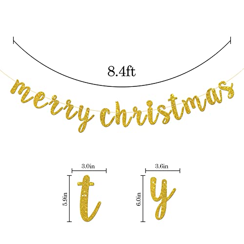 Gold Glitter Christmas Banner Winter Holiday Party Decor, Reusable Garland