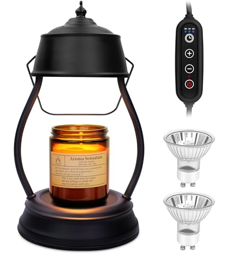 YULOFMVE Black Vintage Lantern Candle Warmer Lamp with Timer & 2 Bulbs