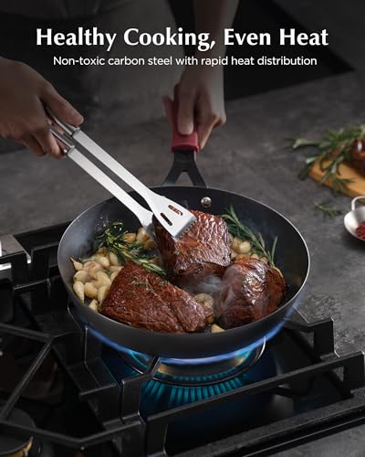Black 10-Inch Carbon Steel Frying Pan Skillet - Pre-Seasoned & Nonstick