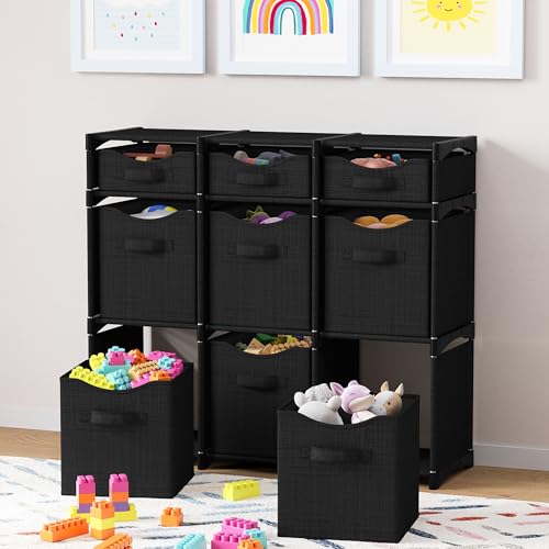 Black Cube Storage Organizer with Bins - 9 Cubes for Closet & Toy Storage - Variation of THIS listing