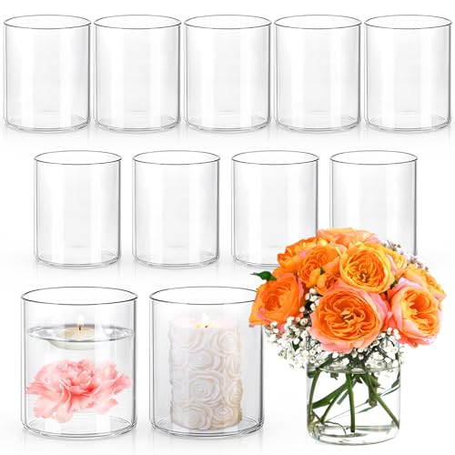 4 Inch Glass Cylinder Vases Set of 12 for Centerpieces and Flowers - Minimalist Design
