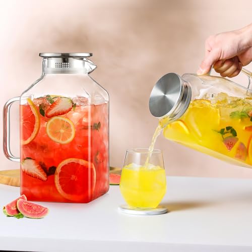 Clear 2 Pack Square Glass Pitcher with Lid and Spout - 1 Gallon Borosilicate Carafe for Hot Cold Drinks