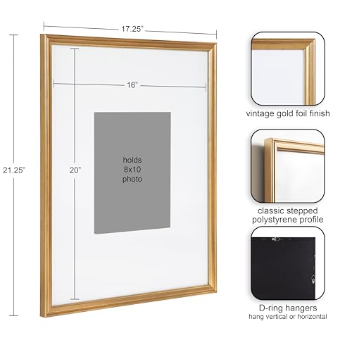 Kate and Laurel Adlynn Gold Wall Picture Frame Set - 16x20 & 8x10 Matted, Set of 3