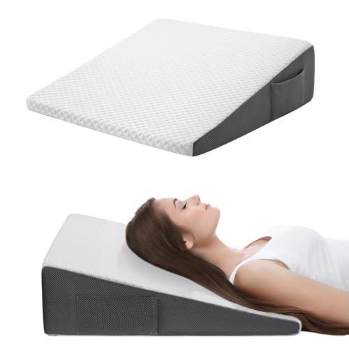 Cozymaker 7.5-inch White-Grey Triangle Bed Wedge Pillow for Sleeping & Support