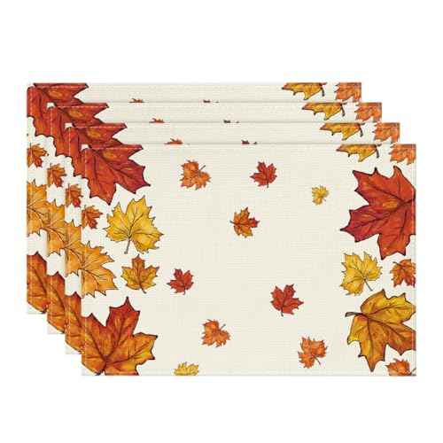 Artoid Mode Maple Leaves Fall Placemats Set of 4, 12x18 Inch Thanksgiving Seasonal Table Mats for Party Kitchen Dining Decoration