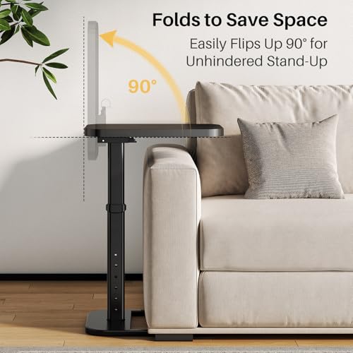 Branwick Black Adjustable Height TV Tray Table with Flip-Top Design