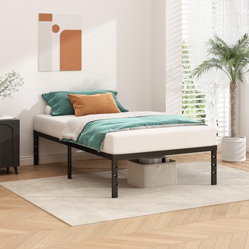 HLIPHA Twin Metal Platform Bed Frame 18 Inch Tall No Box Spring Needed Strong Support Black