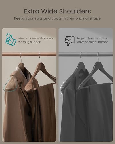 Wooden Suit Hangers 10 Pack - Extra-Wide Shoulder Clothes Hangers in Walnut