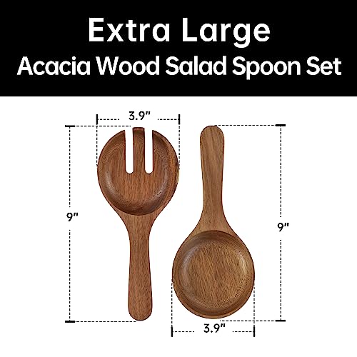 Large Glass Salad Bowl Set with Acacia Wood Base & Utensils - Elegant Kitchen Serveware
