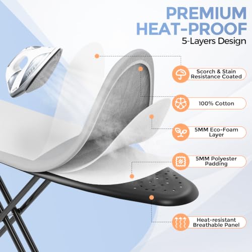APEXCHASER Gray Foldable Adjustable Ironing Board with Silicone Cover