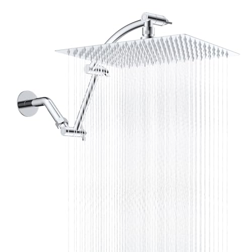 Square 12-Inch Metal Rain Shower Head with 16-Inch Extension Arm - Chrome
