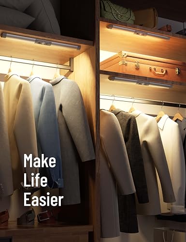 Joyzy 3 Pack Rechargeable Motion Sensor LED Closet Lights - Wireless Under Cabinet Lighting, Eye-Protection Design