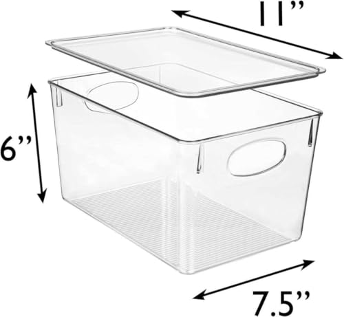 8 Pack Stackable Clear Plastic Storage Bins with Lids - Pantry & Fridge Organizer, 11 x 7.5 x 6 inches