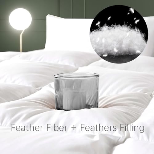 White King Size Feather Down Fiber Comforter - All Seasons Cotton Duvet Insert