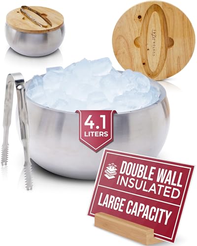 Gusto Nostro 4.3 Qt Insulated Stainless Steel Ice Bucket with Lid & Tongs - Silver