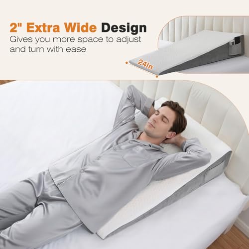 Extra-Long 34-Inch Body Wedge Pillow for Sleeping Support - White/Gray
