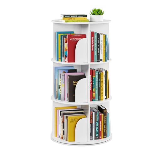 SpaceAid 3-Tier Rotating Bookshelf Tower, 37.8" White Spinning Bookcase Lazy Susan