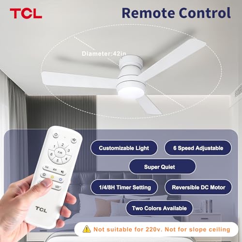 TCL 42 Inch White Ceiling Fan with Light & Remote Control for Bedroom