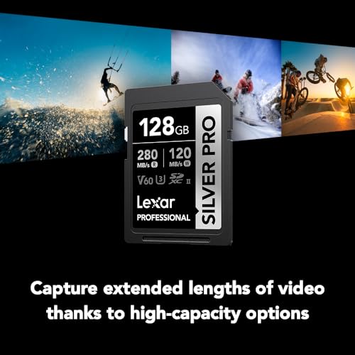 Lexar 128GB Silver PRO SD UHS-II Memory Card 280MB/s V60 U3 4K