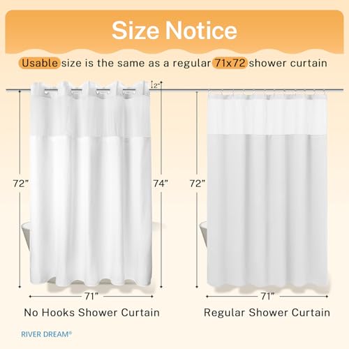 RiverDream White Heavyweight Waffle Shower Curtain with Liner 71x74 - No Hook, Split Rings