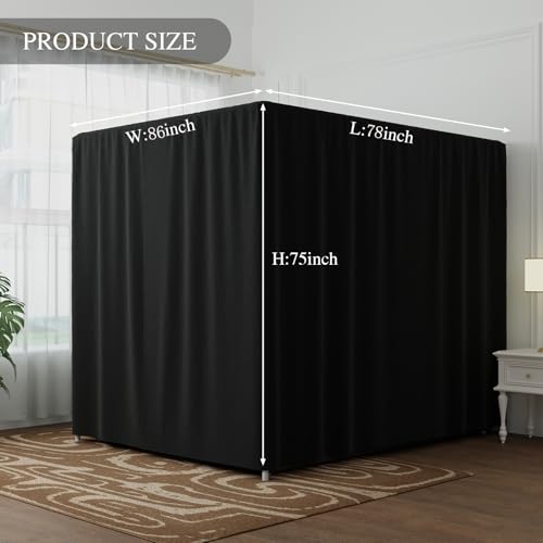 King Black Canopy Bed Curtain 4 Corner Post Bed Drapes - Lightproof & Breathable