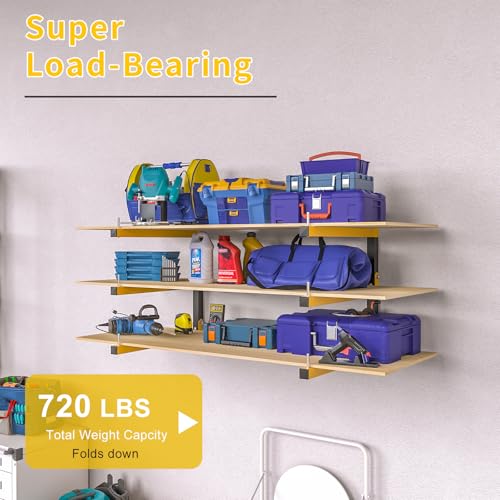 Yellow 4 Pack Lumber Storage Wall Mount Racks - 6-Tier Heavy Duty Garage Shelving