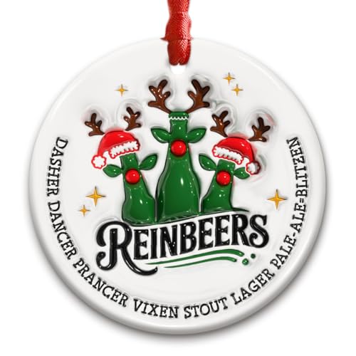 Rein-Beers Funny Beer Christmas Ornament 2026 – Ceramic Tree Decoration
