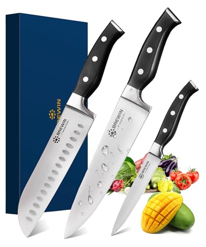 Professional Kitchen Knife Set - 3-Piece Chef, Santoku & Utility Knives, High Carbon Stainless Steel