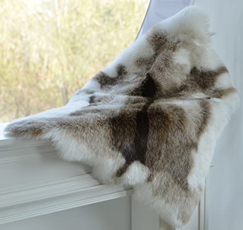 Reindeer Faux Sheepskin Rug 3.6x2.9 ft White & Grey Deer Animal Skin Accent