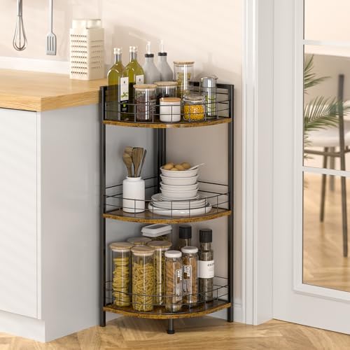DAOUTIME Black 3-Tier Corner Standing Shelf - Triangular Bathroom & Kitchen Organizer