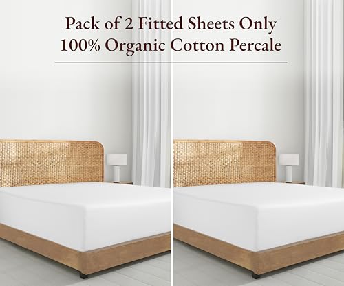 Organic Cotton Fitted Sheet Queen Size - Bright White, 2-Pack