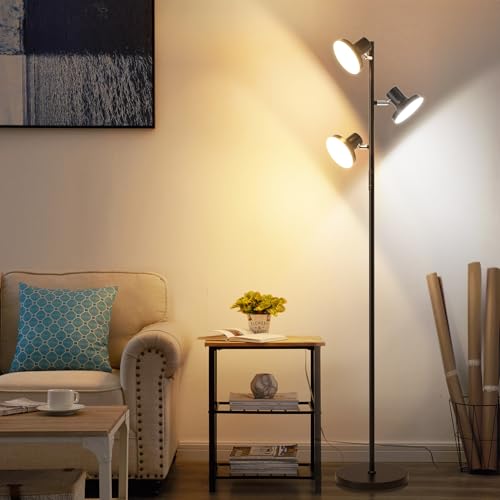 SIBRILLE Black 36W LED Tree Floor Lamp with Remote & Touch Control, Dimmable Modern Standing Light for Living Room & Bedroom
