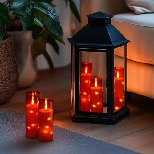 Homemory Red Flickering Flameless Candles with Remote, 5-Piece Set (2.2x5", 2.2x6", 2.2x7", 2.2x8"), 4-Timer