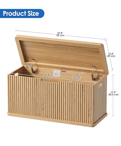 Large Wooden Storage Chest - Fluted Design with Safety Hinges, 37.4" Wide, Oak Finish, Variation of 15.4" D x 37.4" W x 17.9" H