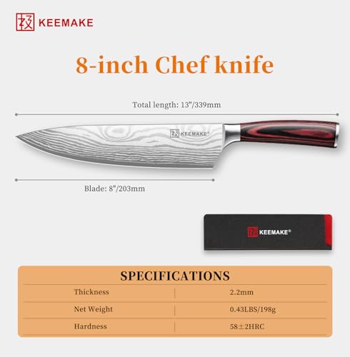 KEEMAKE 8-Inch Chef Knife - Ultra Sharp Kitchen Knife with Ergonomic Handle