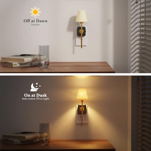 JandCase Night Lights Plug into Wall 2 Pack - Pleated Fabric Cover, Dimmable 3000K