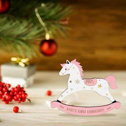 WhatSign Baby's First Christmas Ornament 2025 - Pink Wooden Newborn Girl Christmas Tree Decoration Keepsake