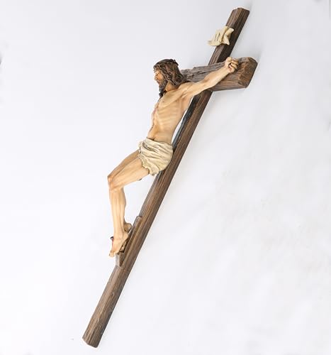 Large Catholic Wall Cross with Jesus Statue - 20.75 Inch Religious Decor, Realistic Finish