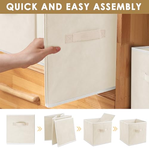 Criusia 10 Pack Beige 11-Inch Collapsible Fabric Storage Bins for Closet & Shelves